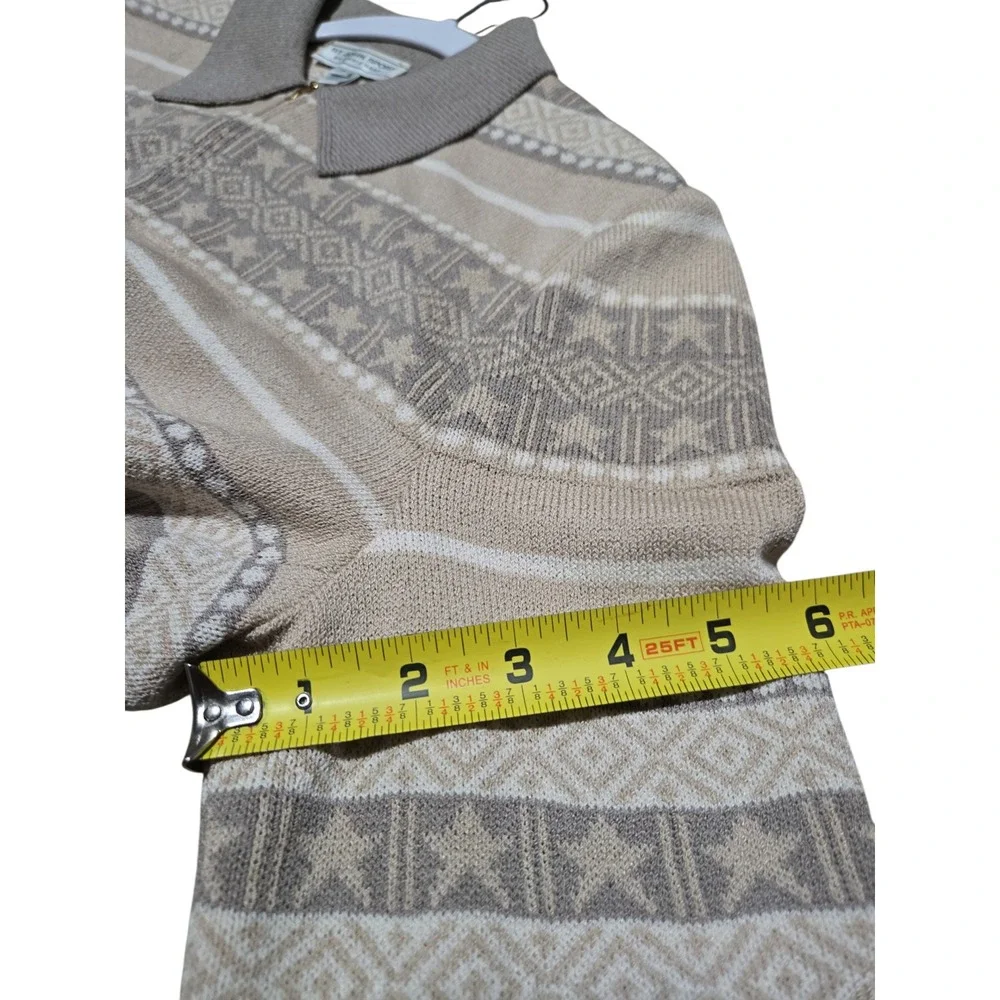 St John Sport Marie Gray Wool Blend Zip Up Sweater Fair Isle Star Beige Tan P